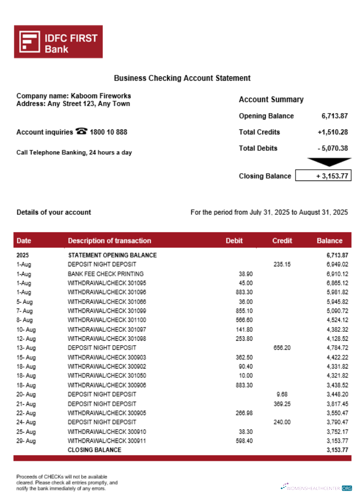 Download IDFC First enterprise account statement Word and PDF format Photoshop template